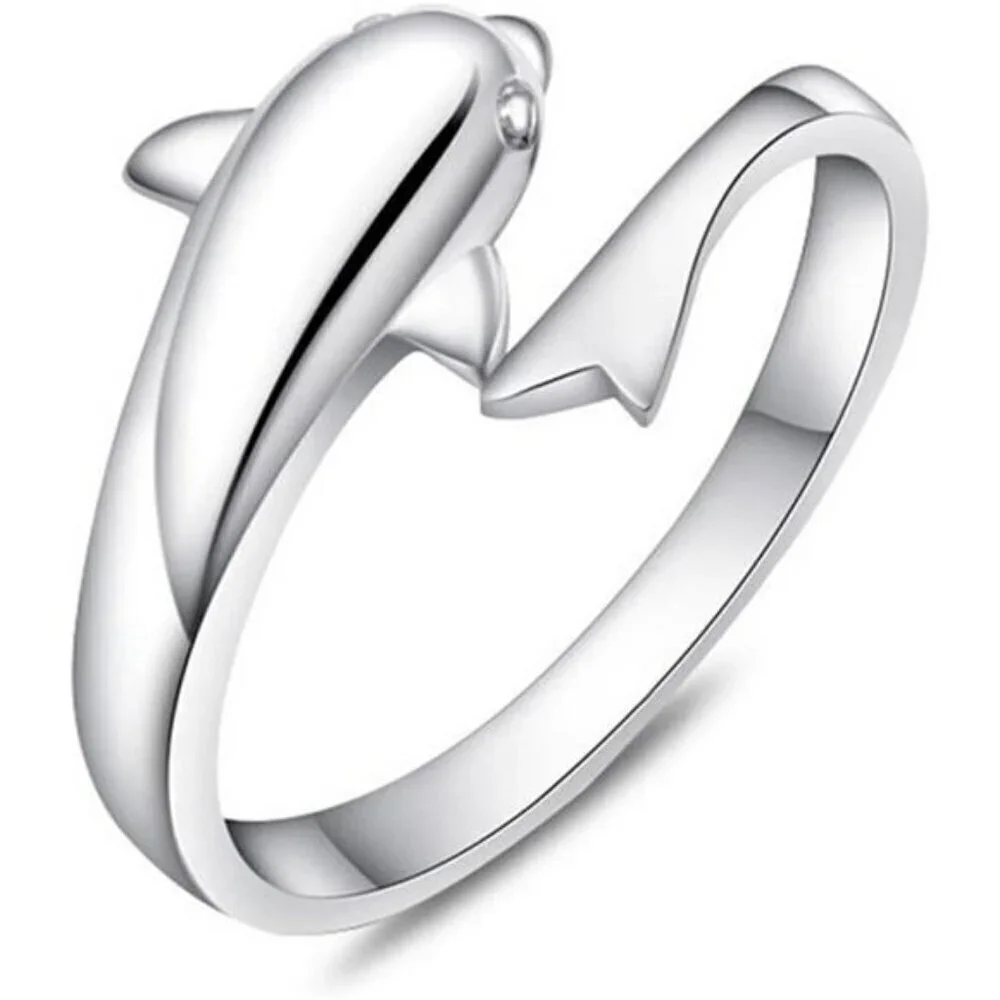 Adjustable Dolphin Ring 925 Sterling Silver Finger Fashion Women Lady Opening